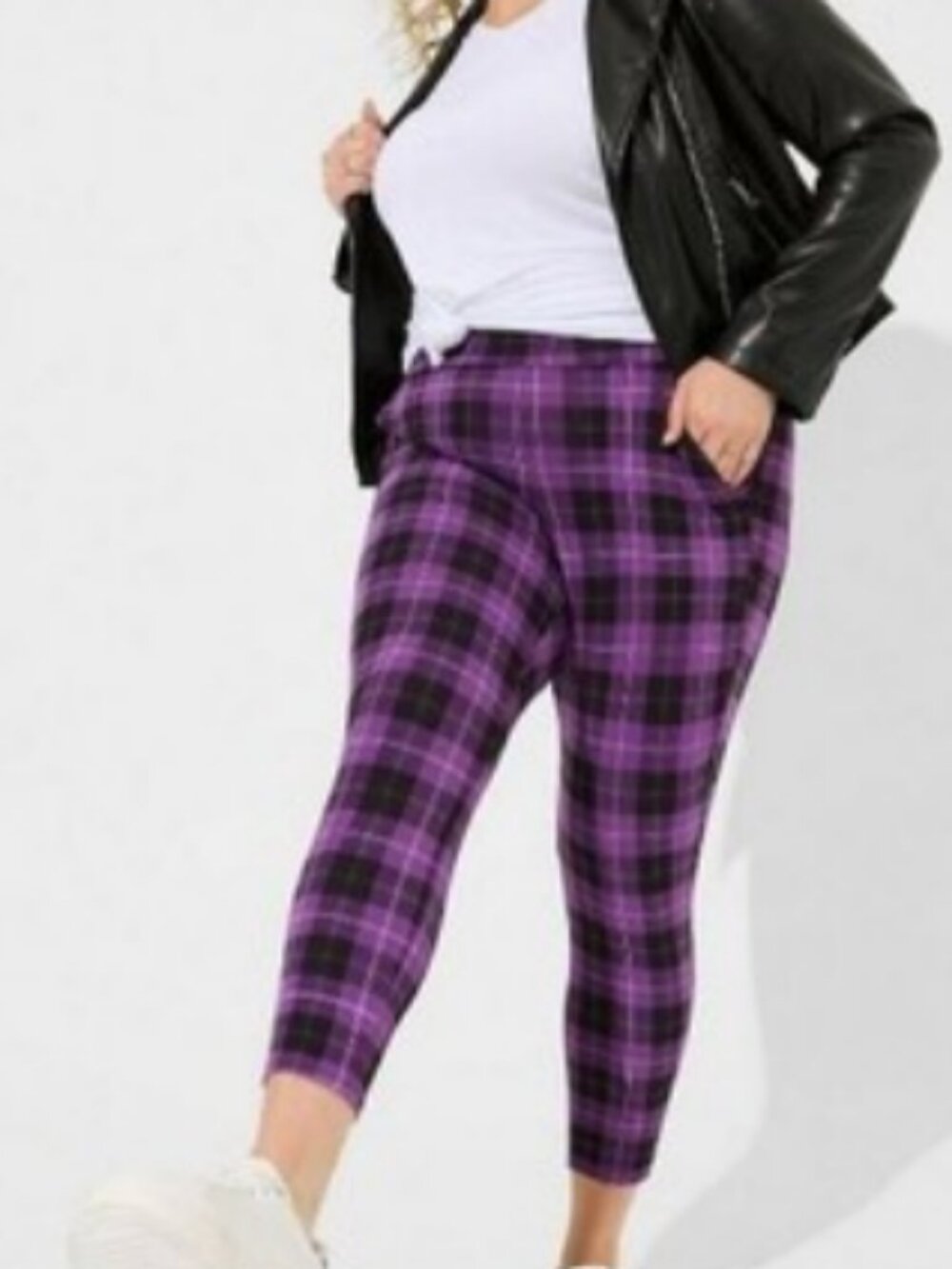 Torrid Purple and Black Plaid Crop Leggings